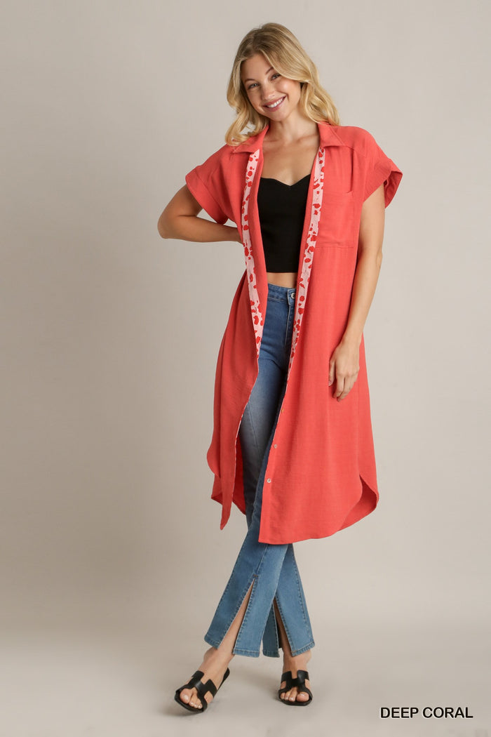 Aura Coral High-Low Shirt Dress