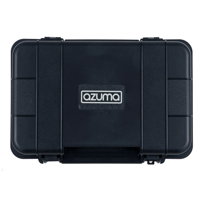 Top view of a black weatherproof electrical box for outdoor lights