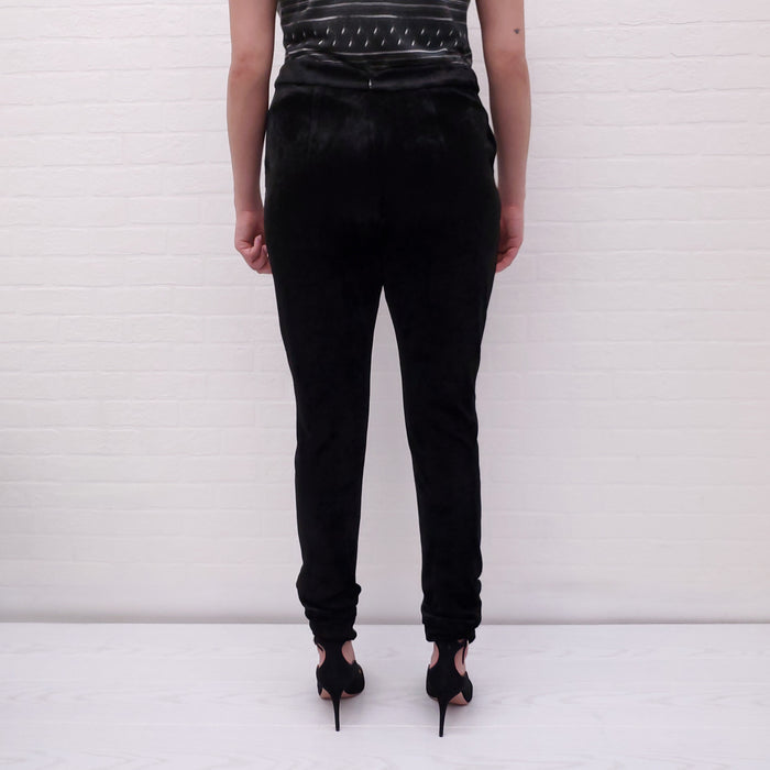 BALMAIN BLACK VELVET TROUSERS WITH LOGO BUTTONS - SIZE 44