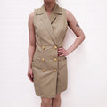 BALMAIN CAMEL DOUBLE-BREASTED BUTTONED MINI DRESS - SIZE 36