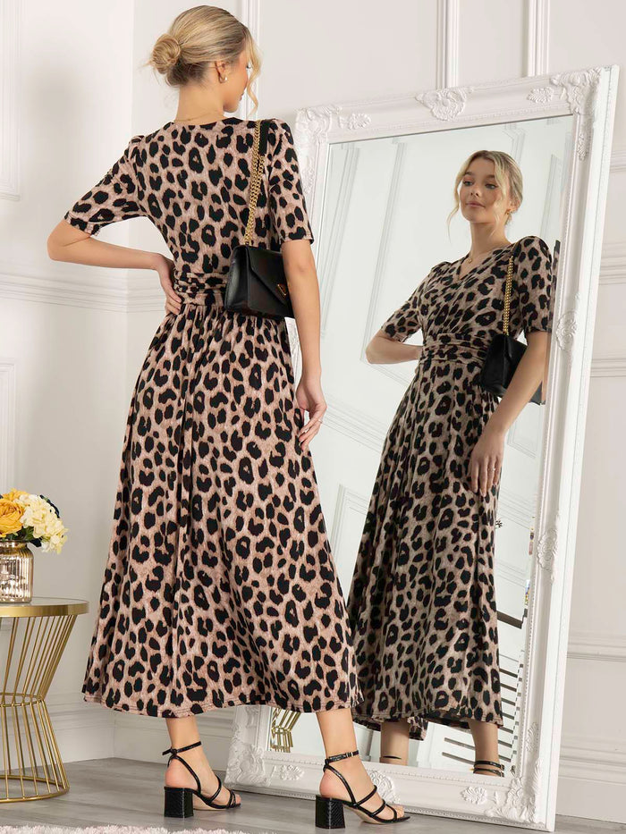 Beatrice Jersey Wrap Maxi Dress (Leopard Multi)