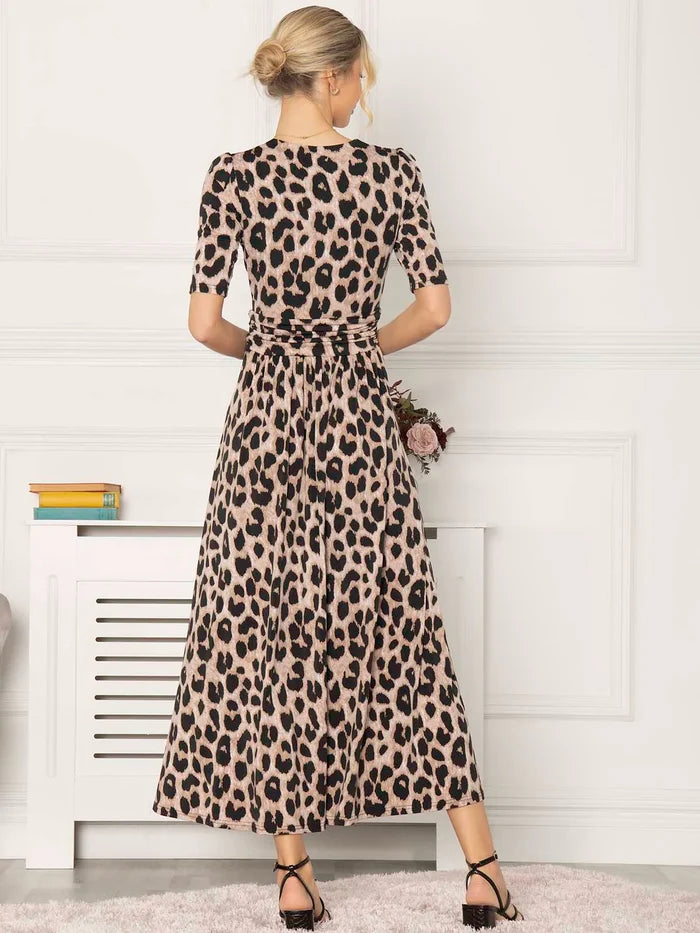 Beatrice Jersey Wrap Maxi Dress (Leopard Multi)