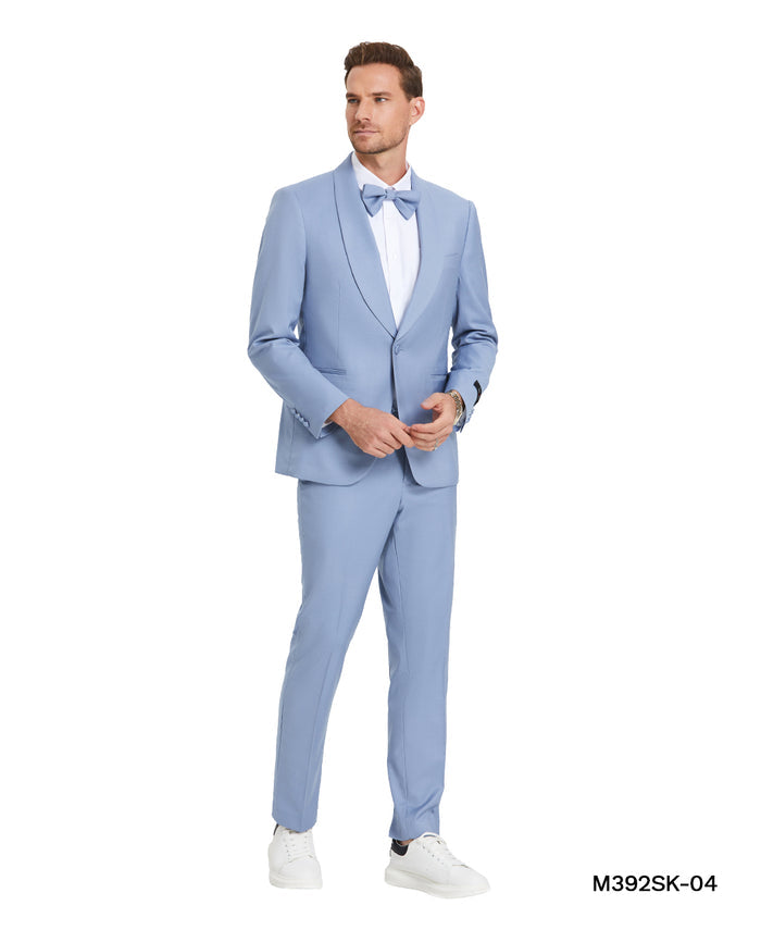 Beau Blue Solid Shawl Collar - Adjustable Waist Band Mens-suit - Giorgio's Menswear