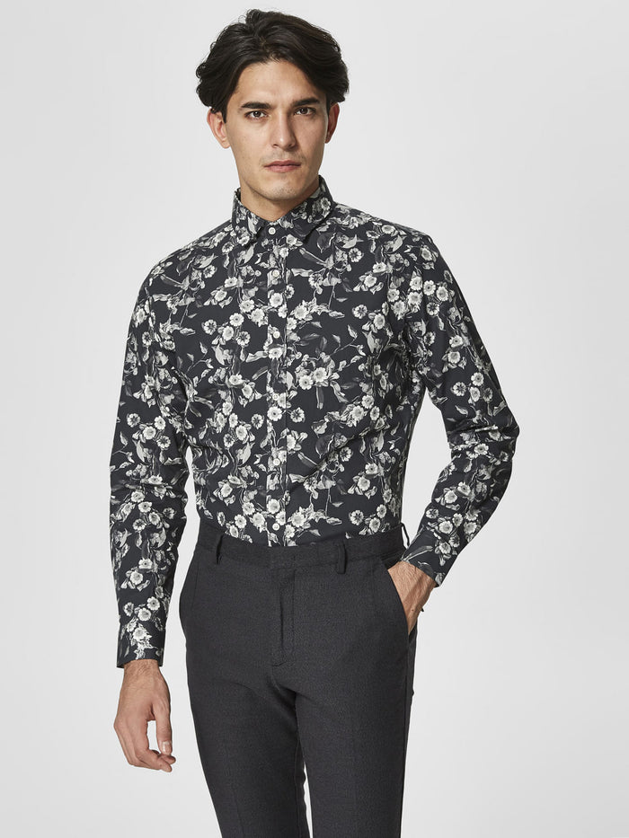 Black Floral Print Full Sleeves Shirt