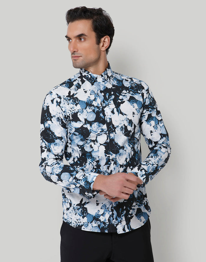 Black Floral Print Full Sleeves Shirt