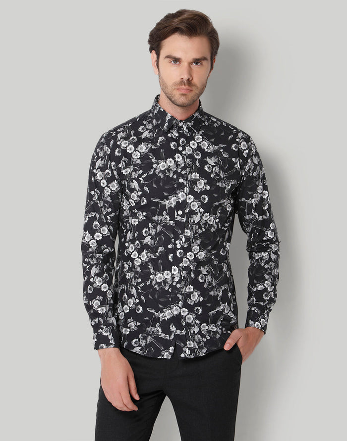 Black Floral Print Full Sleeves Shirt