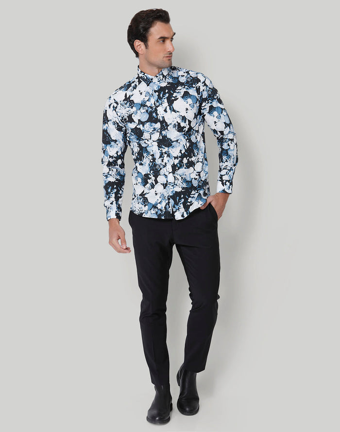 Black Floral Print Full Sleeves Shirt