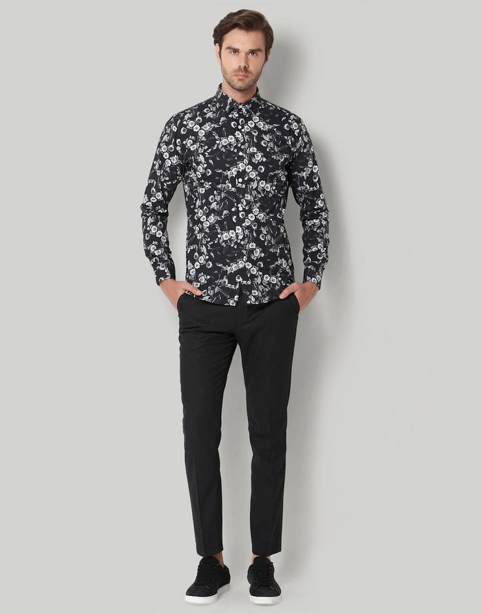 Black Floral Print Full Sleeves Shirt