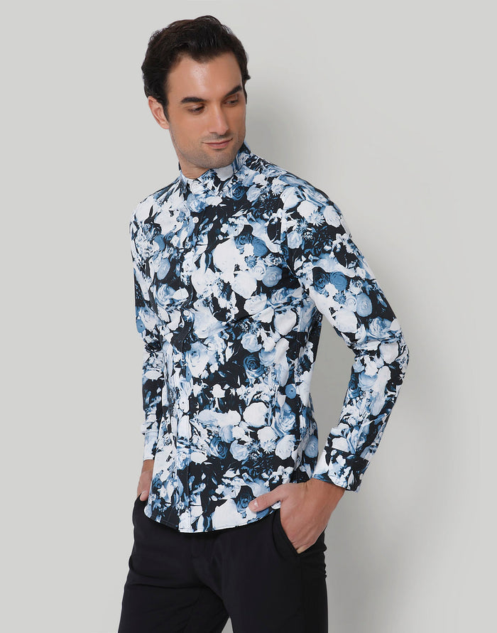 Black Floral Print Full Sleeves Shirt
