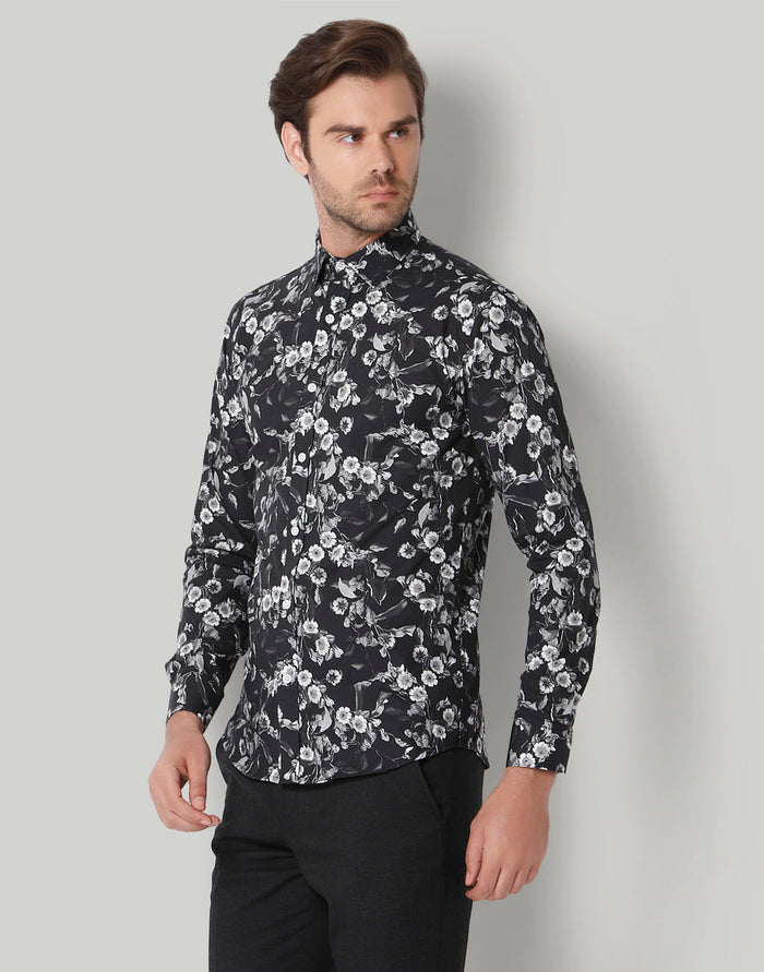 Black Floral Print Full Sleeves Shirt
