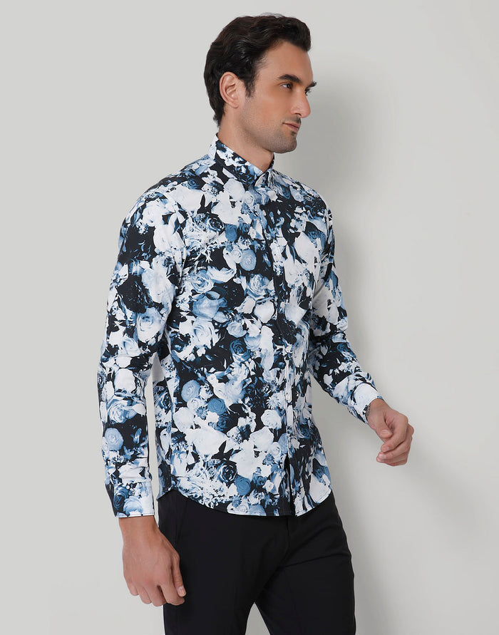 Black Floral Print Full Sleeves Shirt