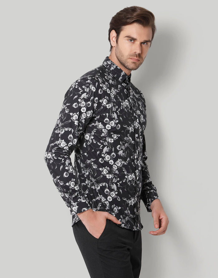 Black Floral Print Full Sleeves Shirt