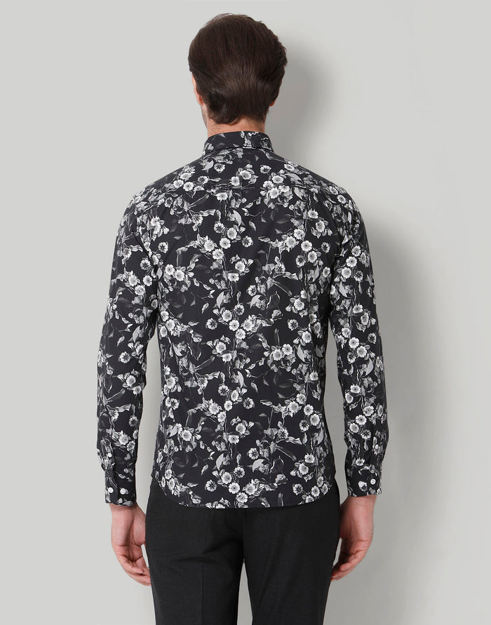 Black Floral Print Full Sleeves Shirt