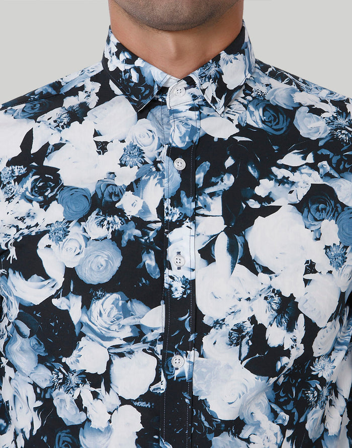 Black Floral Print Full Sleeves Shirt