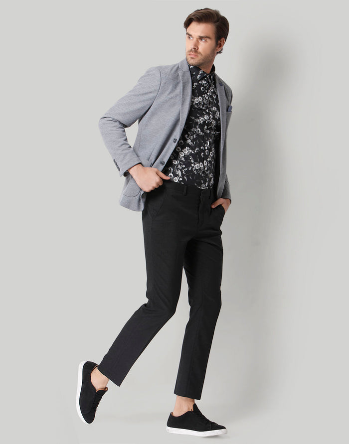 Black Floral Print Full Sleeves Shirt
