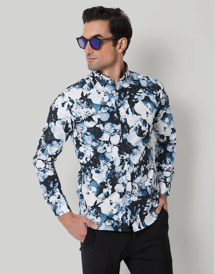Black Floral Print Full Sleeves Shirt