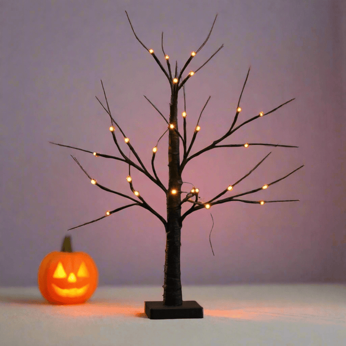 Black Mini Halloween Twig Tree Pre-Lit Orange Static LED Lights 60cm