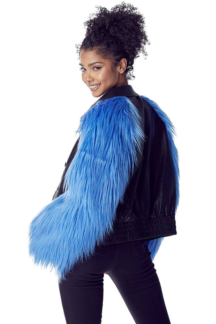 Style the Blue Faux Fur Sleeves Jacket exclusively at Born To Glam