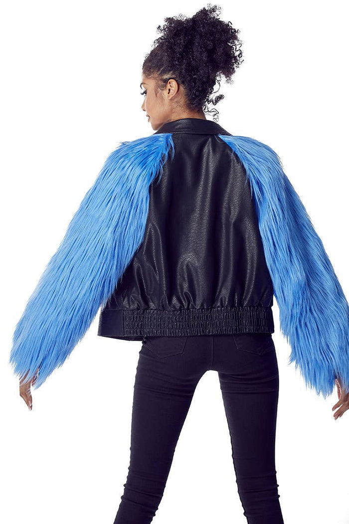 Style the Blue Faux Fur Sleeves Jacket exclusively at Born To Glam