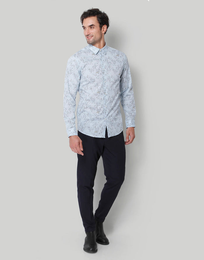 Blue Floral Print Full Sleeves Shirt