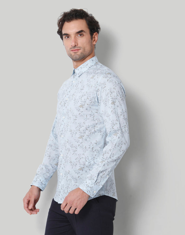 Blue Floral Print Full Sleeves Shirt