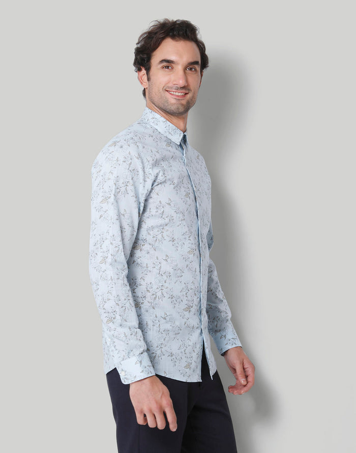 Blue Floral Print Full Sleeves Shirt