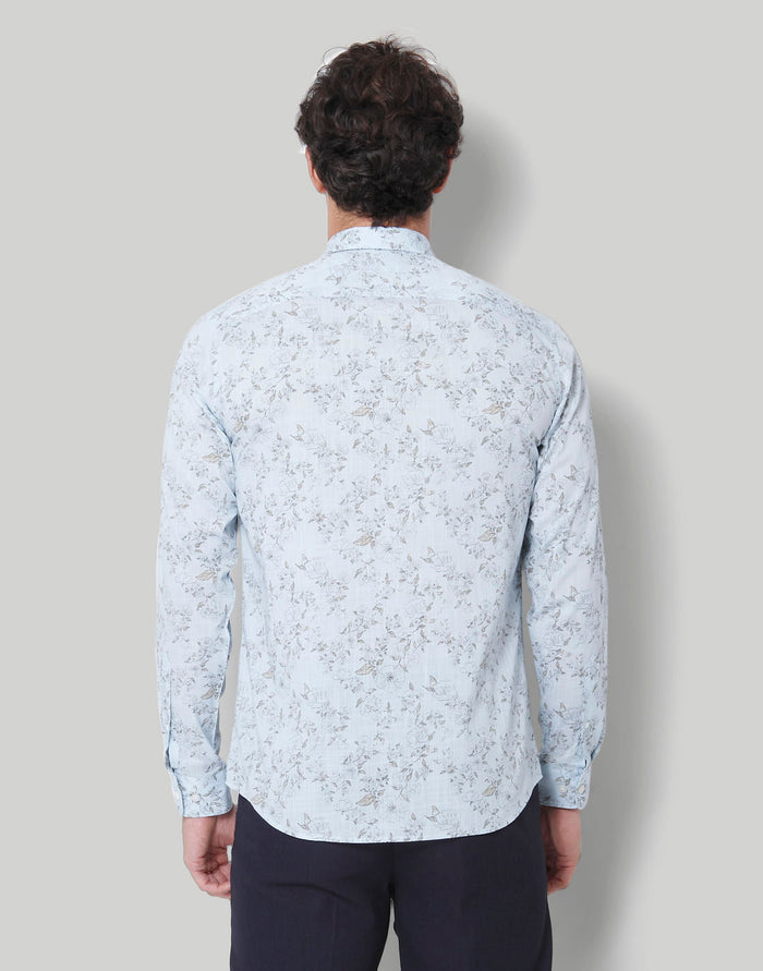 Blue Floral Print Full Sleeves Shirt