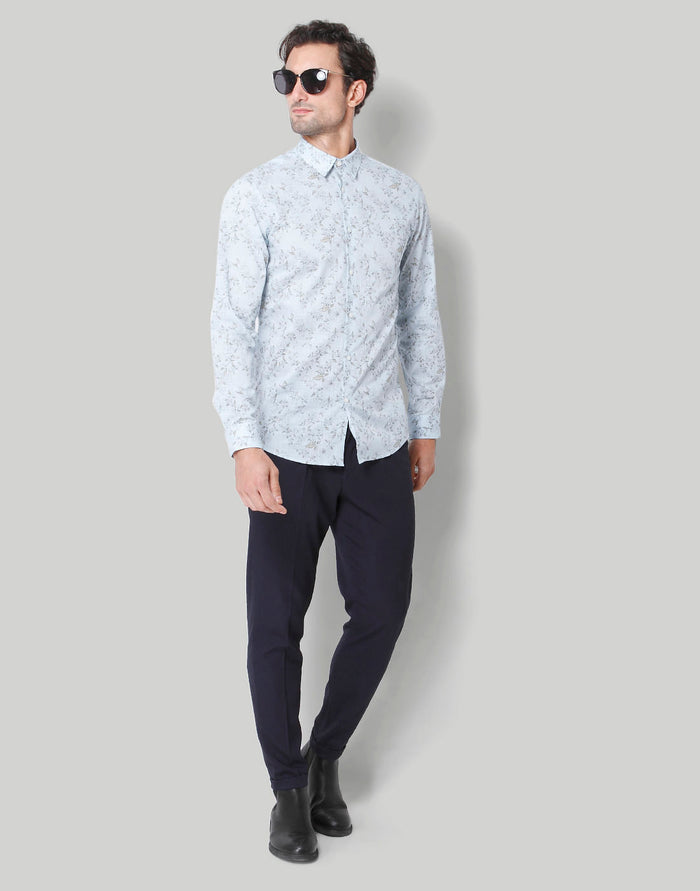 Blue Floral Print Full Sleeves Shirt
