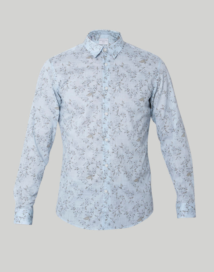 Blue Floral Print Full Sleeves Shirt