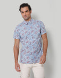 Blue Floral Print Short Sleeves Shirt