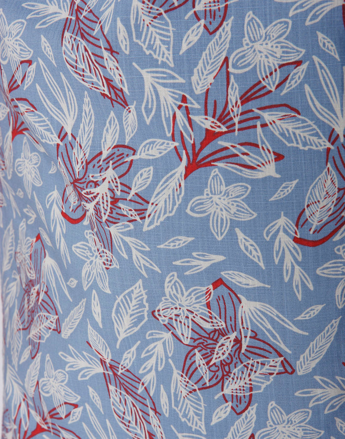 Blue Floral Print Short Sleeves Shirt