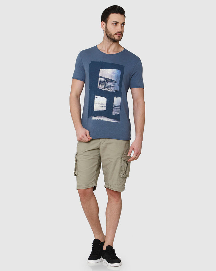 Blue Printed Crew Neck T-Shirt