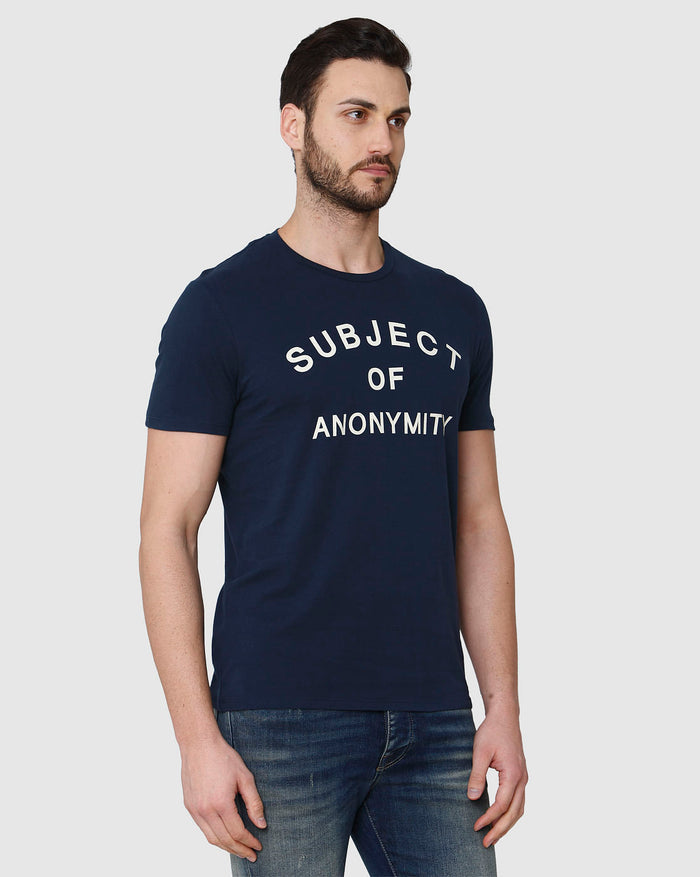 Blue Printed Crew Neck T-Shirt