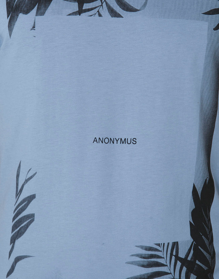 Blue Printed Crew Neck T-Shirt