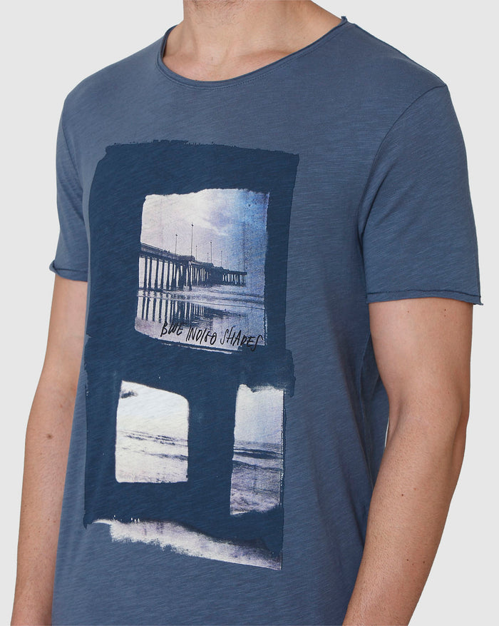 Blue Printed Crew Neck T-Shirt