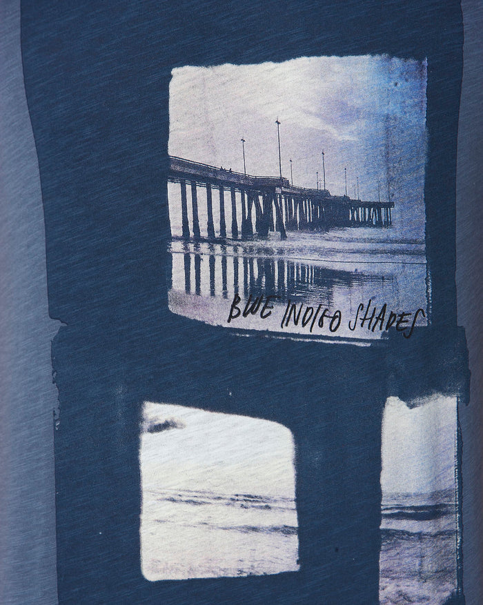 Blue Printed Crew Neck T-Shirt