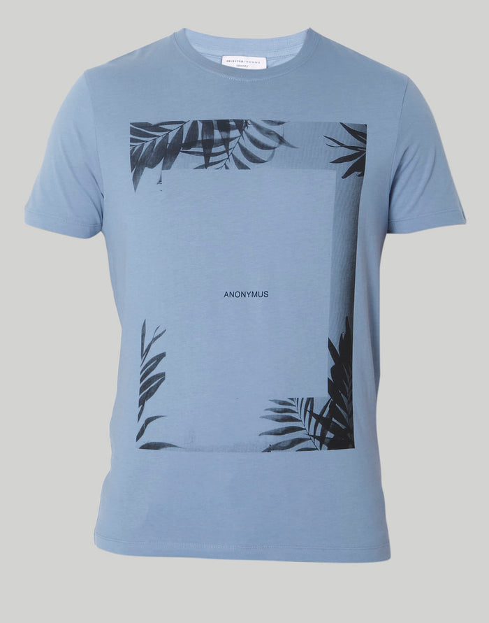 Blue Printed Crew Neck T-Shirt