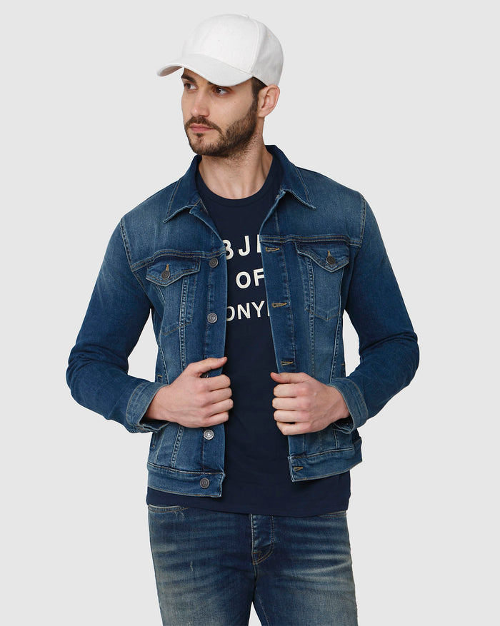 Blue Printed Crew Neck T-Shirt