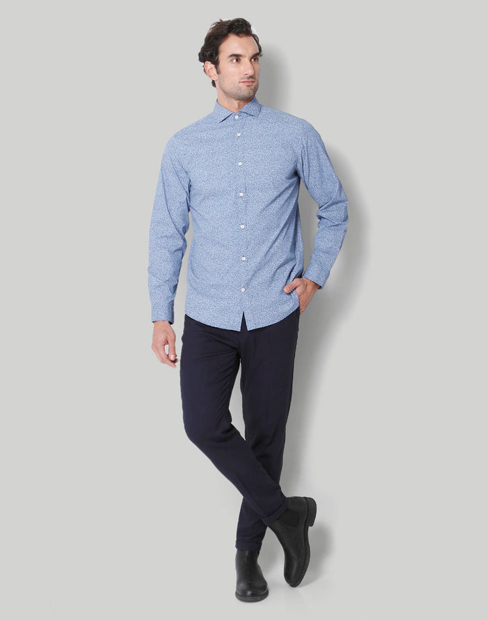 Blue Printed Full Sleeves Shirt
