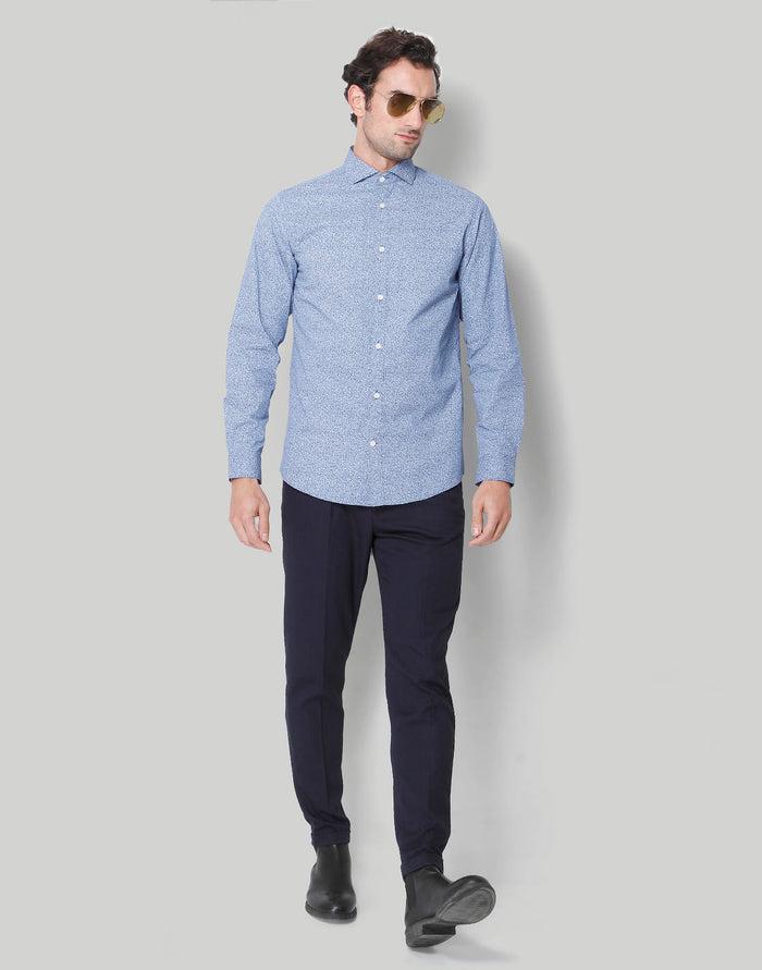 Blue Printed Full Sleeves Shirt