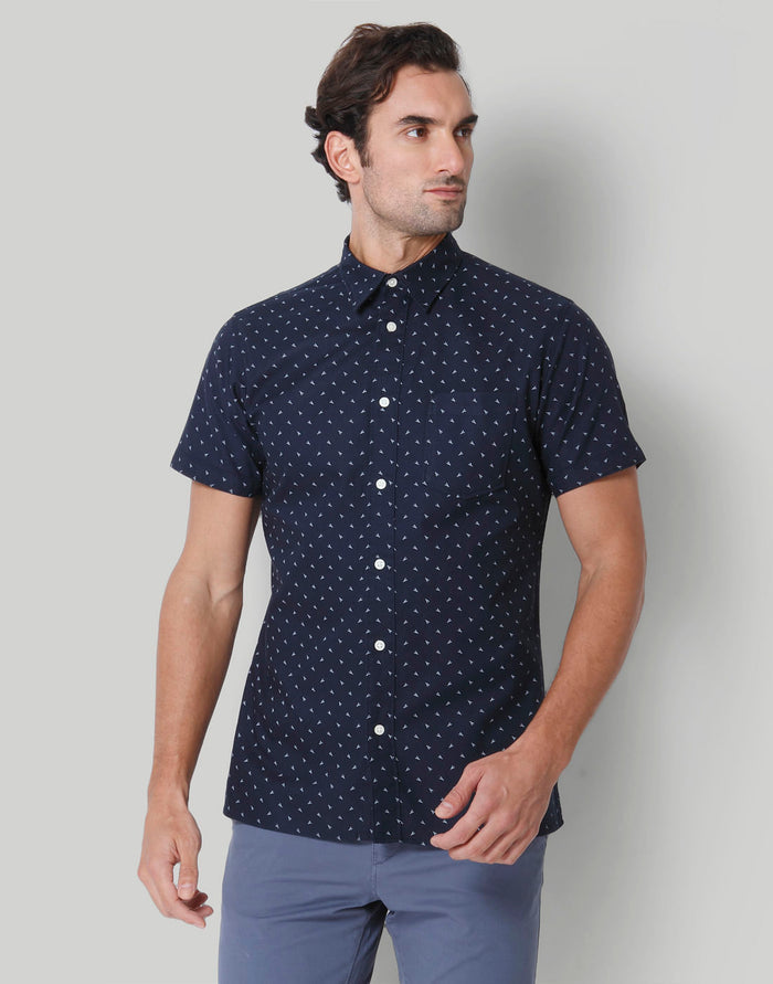 Blue Printed Short Sleeves Shirt