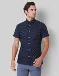Blue Printed Short Sleeves Shirt