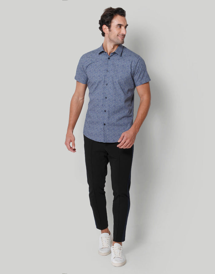Blue Printed Short Sleeves Shirt