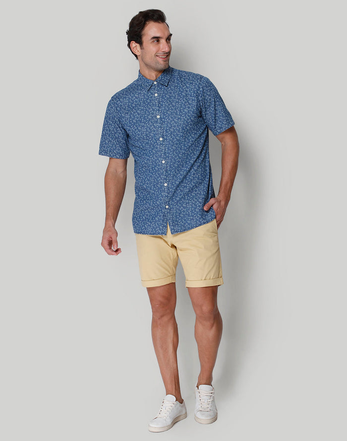 Blue Printed Short Sleeves Shirt