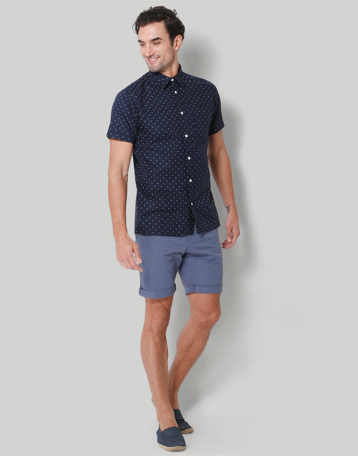 Blue Printed Short Sleeves Shirt