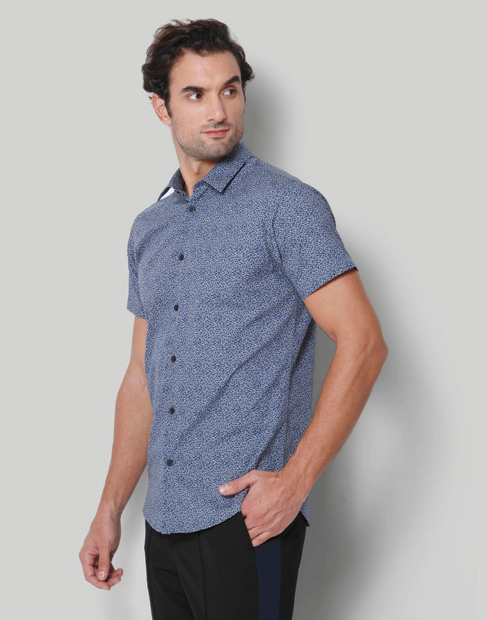Blue Printed Short Sleeves Shirt