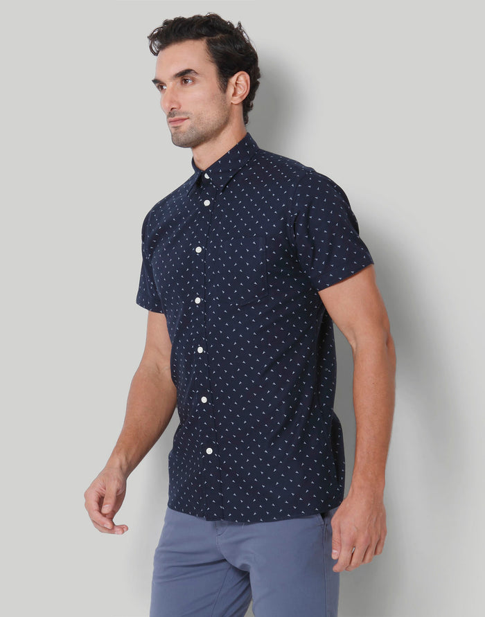 Blue Printed Short Sleeves Shirt