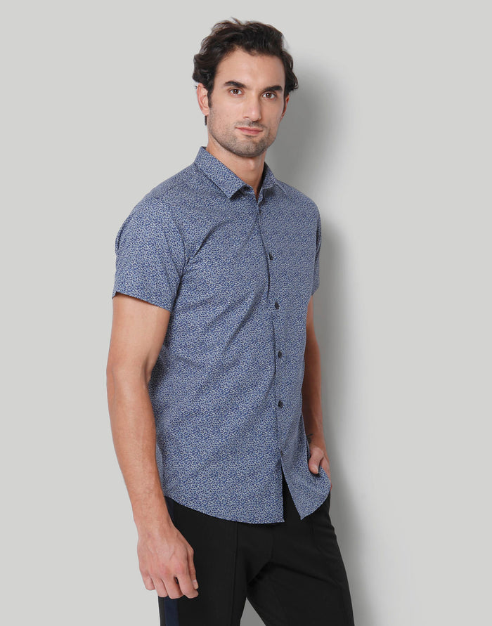 Blue Printed Short Sleeves Shirt