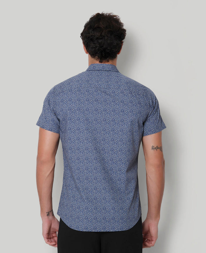 Blue Printed Short Sleeves Shirt
