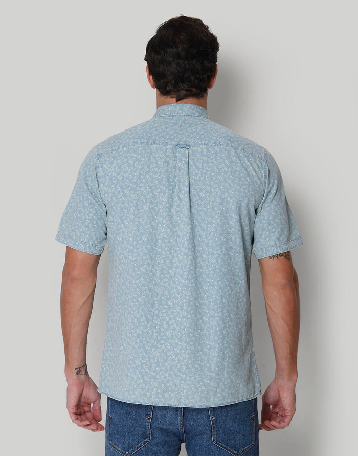 Blue Printed Short Sleeves Shirt